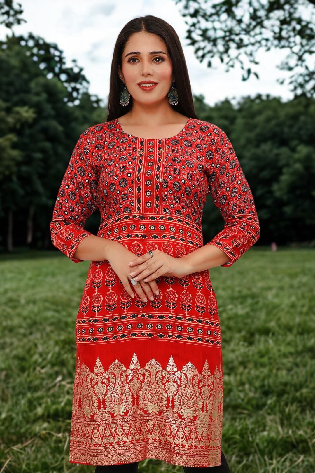 Indian Kurtis for Women Long Tunic Top Kurta (Red)