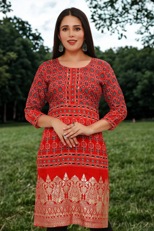 Indian Kurtis for Women Long Tunic Top Kurta (Red)