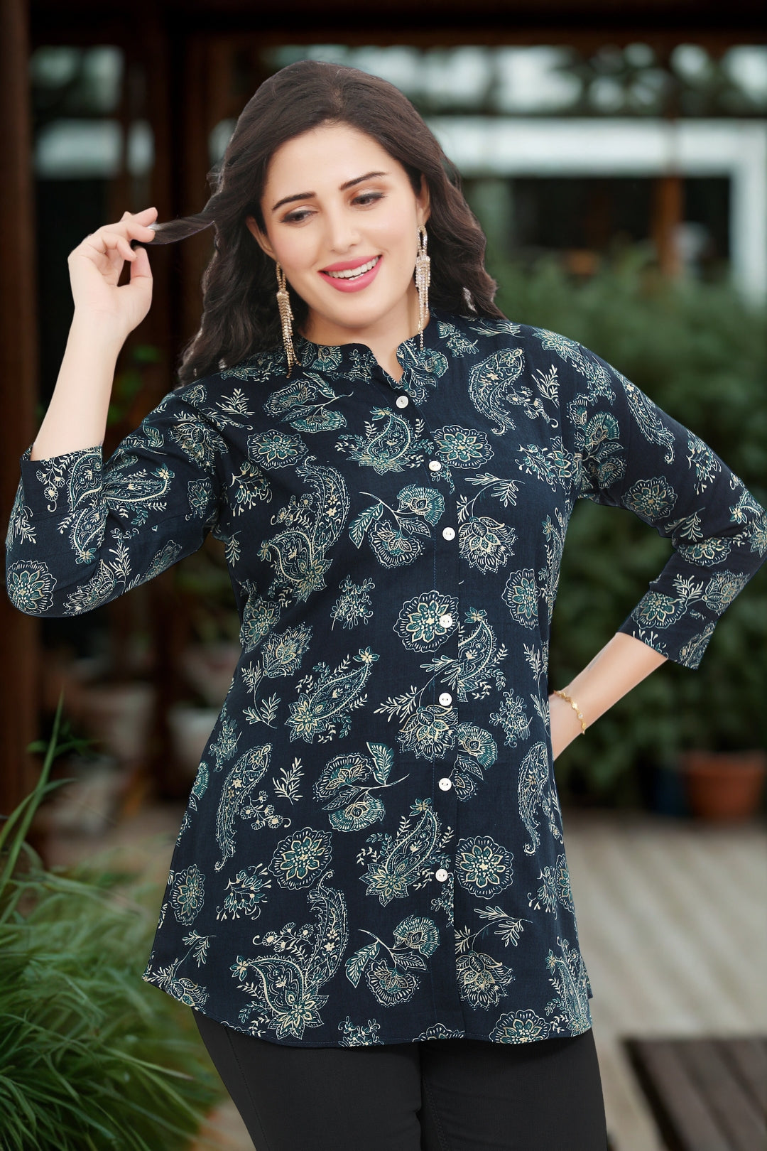 Women's Cotton Short Kurtis Tunic Top Kurta from India (Teal Blue)