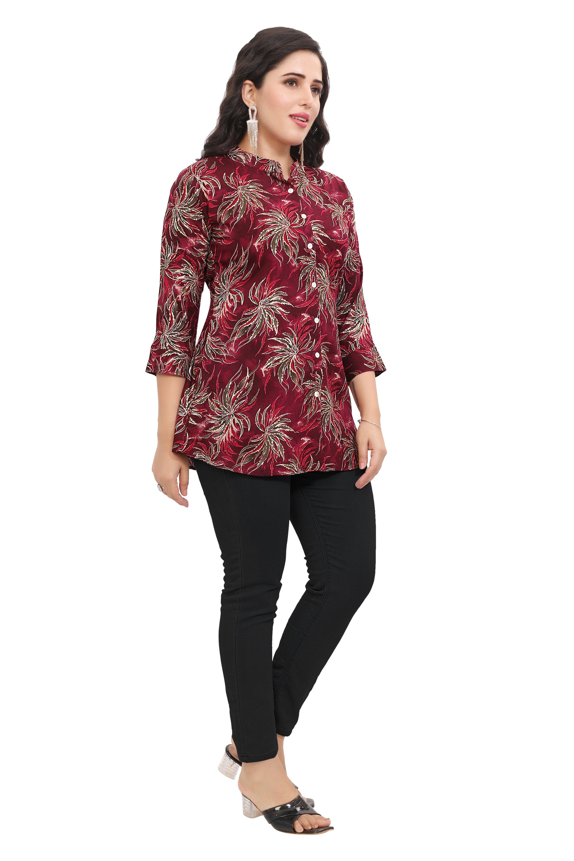 Maroon short cotton kurtis for women
