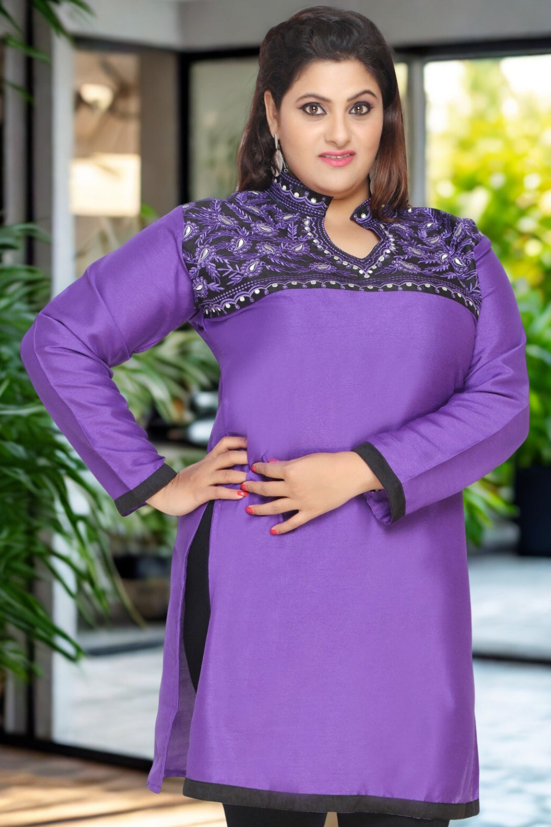 India Long Art Silk Kurti Womens Plus Size Indian Clothes (Purple)