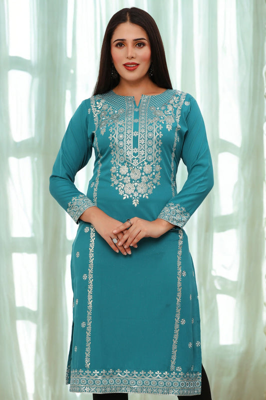 Indian Kurtis for Women Long Tunic Top Kurta (Turquoise)