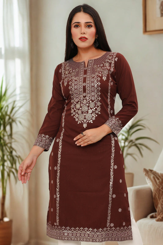 Indian Kurtis for Women Long Tunic Top Kurta (Brown)