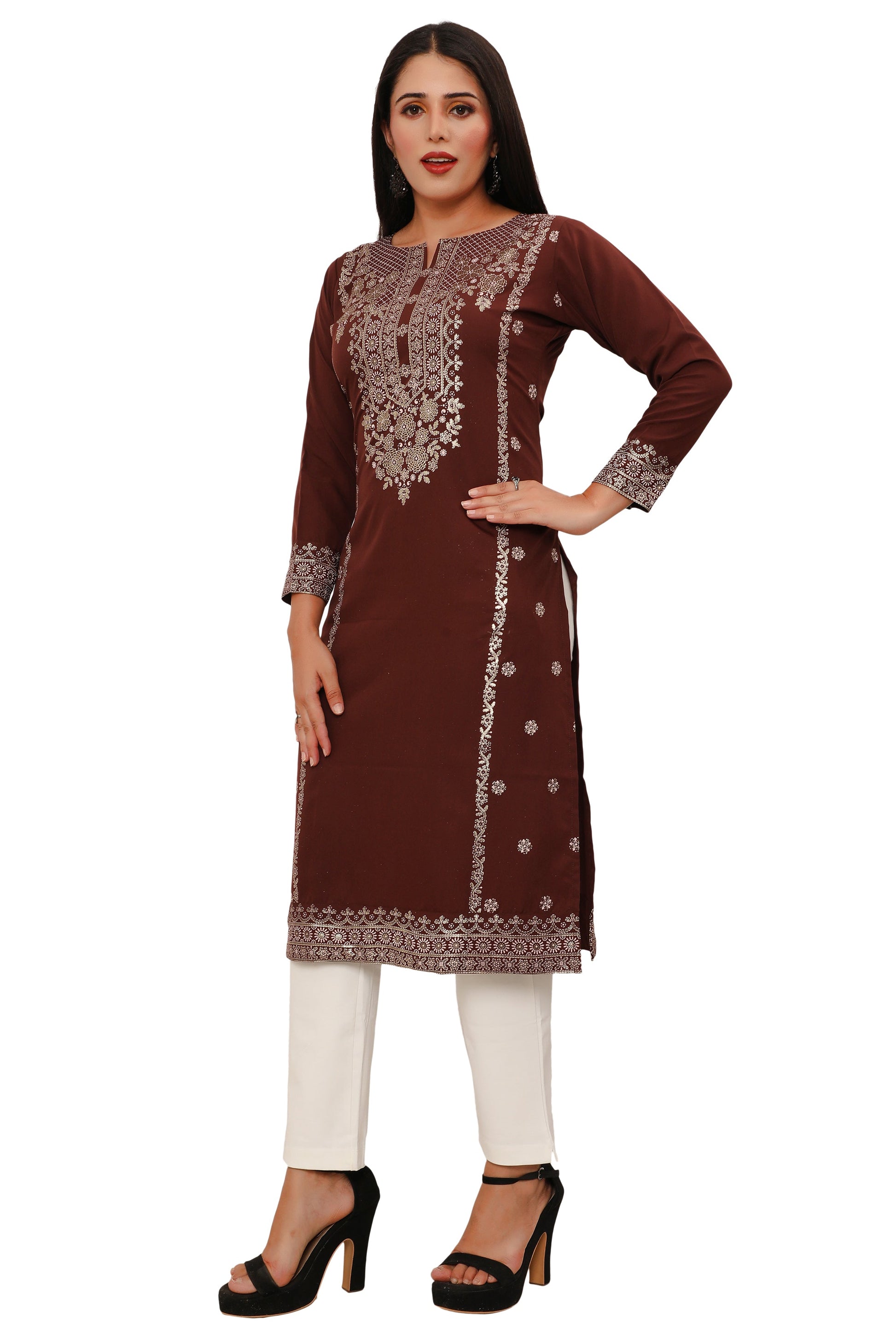 Brown long indian kurtis for women