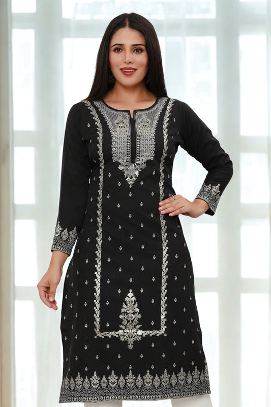 Indian Kurtis for Women Long Tunic Top Kurta (Black)