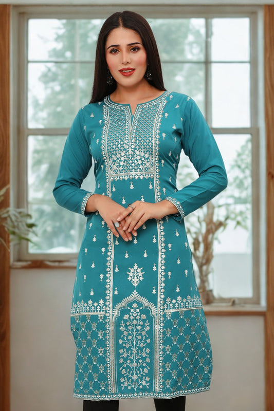 Indian Kurtis for Women Long Tunic Top Kurta (Turquoise)