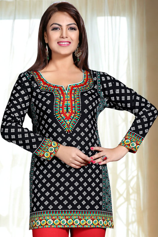 Trendy Black India Kurta Online - Stylish Short Kurti for Women