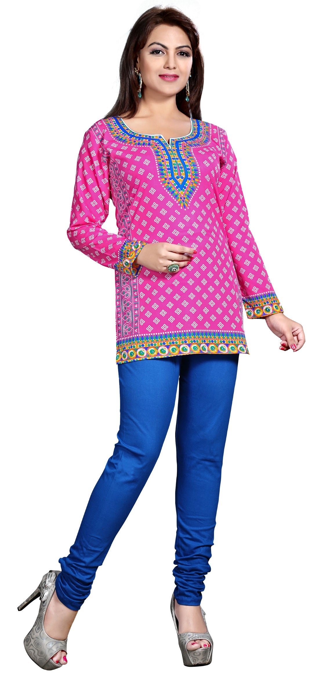 Pink printed short kurta for women