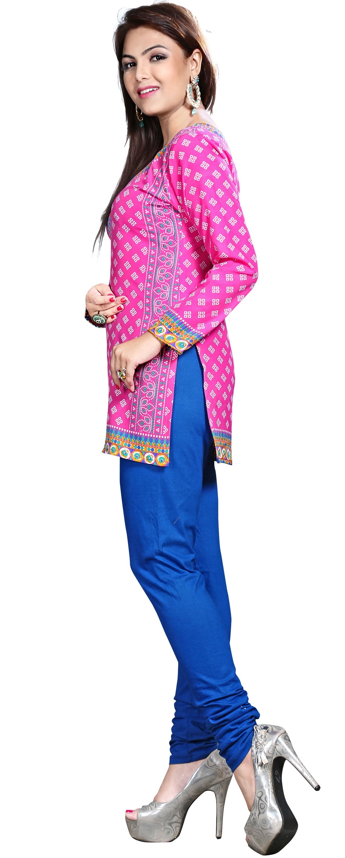 Pink printed short kurta for women
