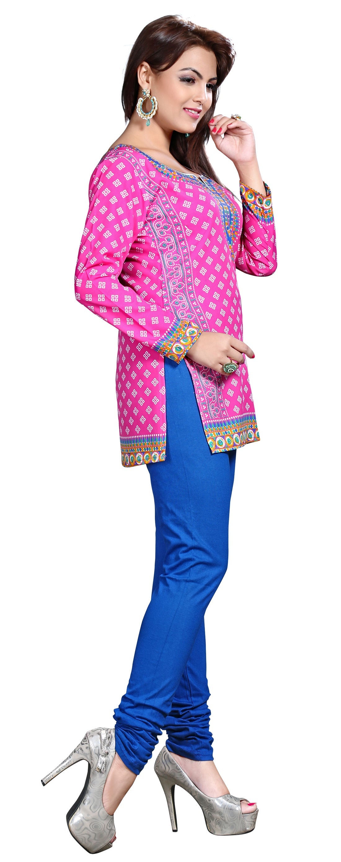 Pink printed short kurta for women