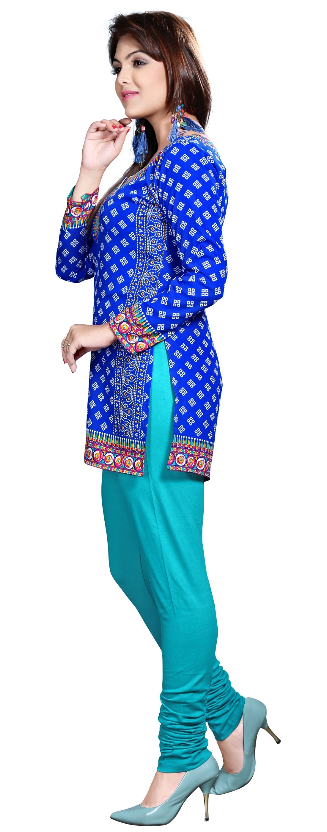 Blue printed short kurta for women