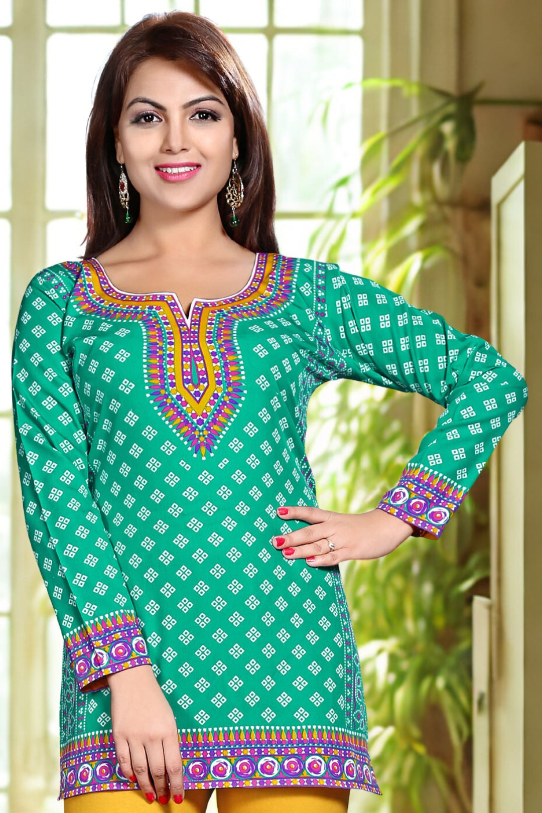 Stylish Green Indian Kurti for Lades - Vibrant Short Kurti
