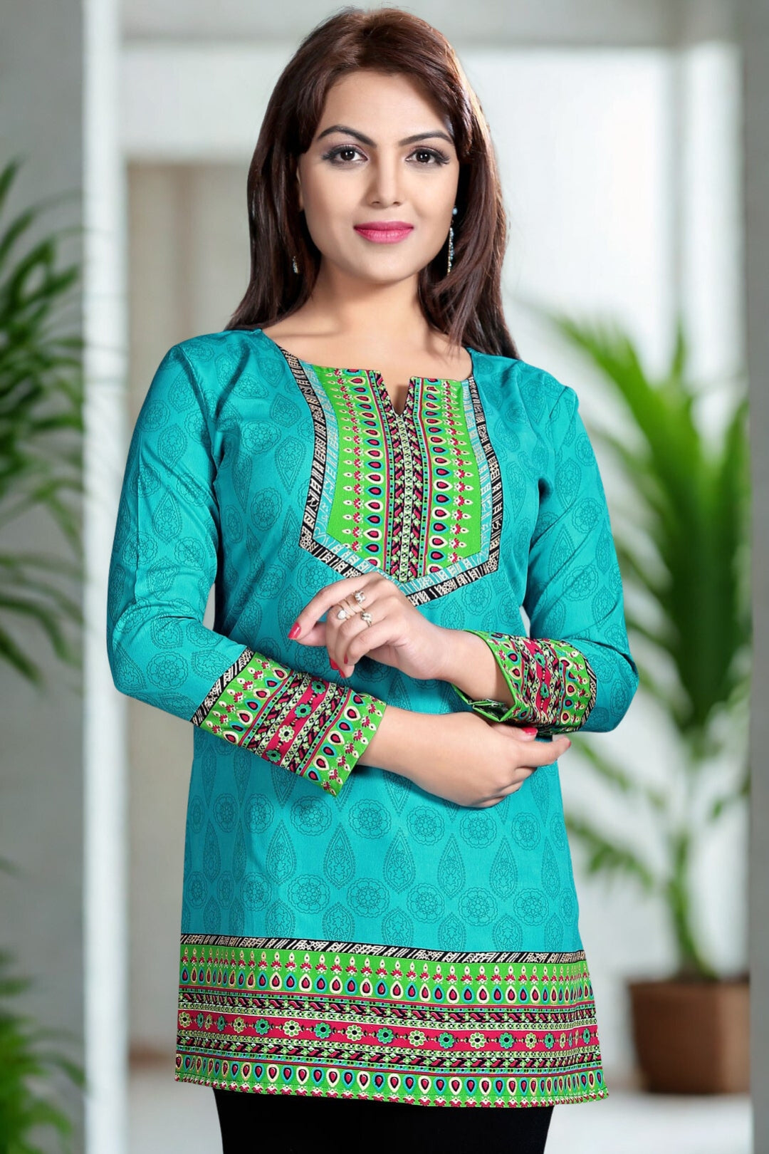 Vibrant Green India Kurti Online - Stylish Short Kurti for Women