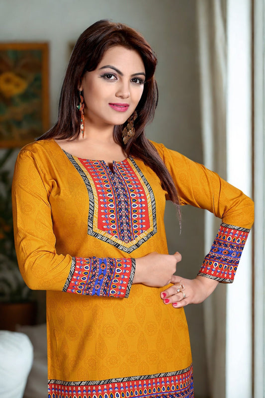 Elegant Yellow India Kurtis Online - Stylish Short Kurti for Women