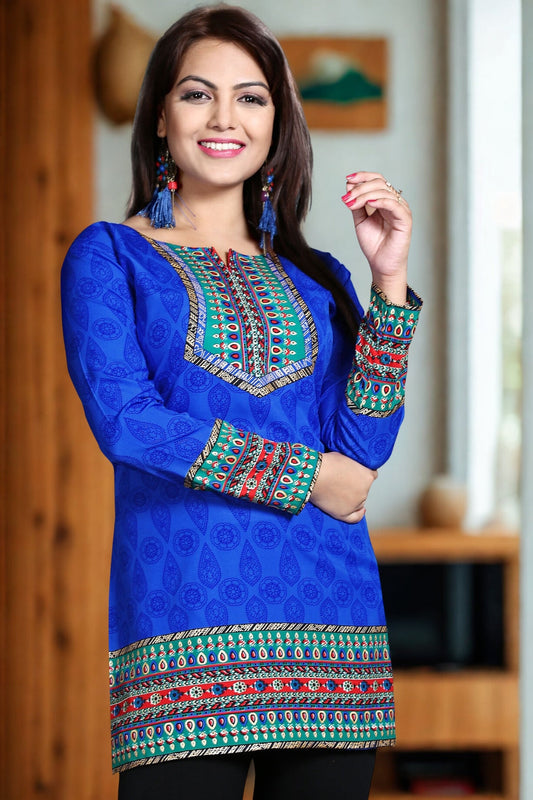 Elegant Blue Ladies Indian Kurtis - Stylish Short Kurti for Women