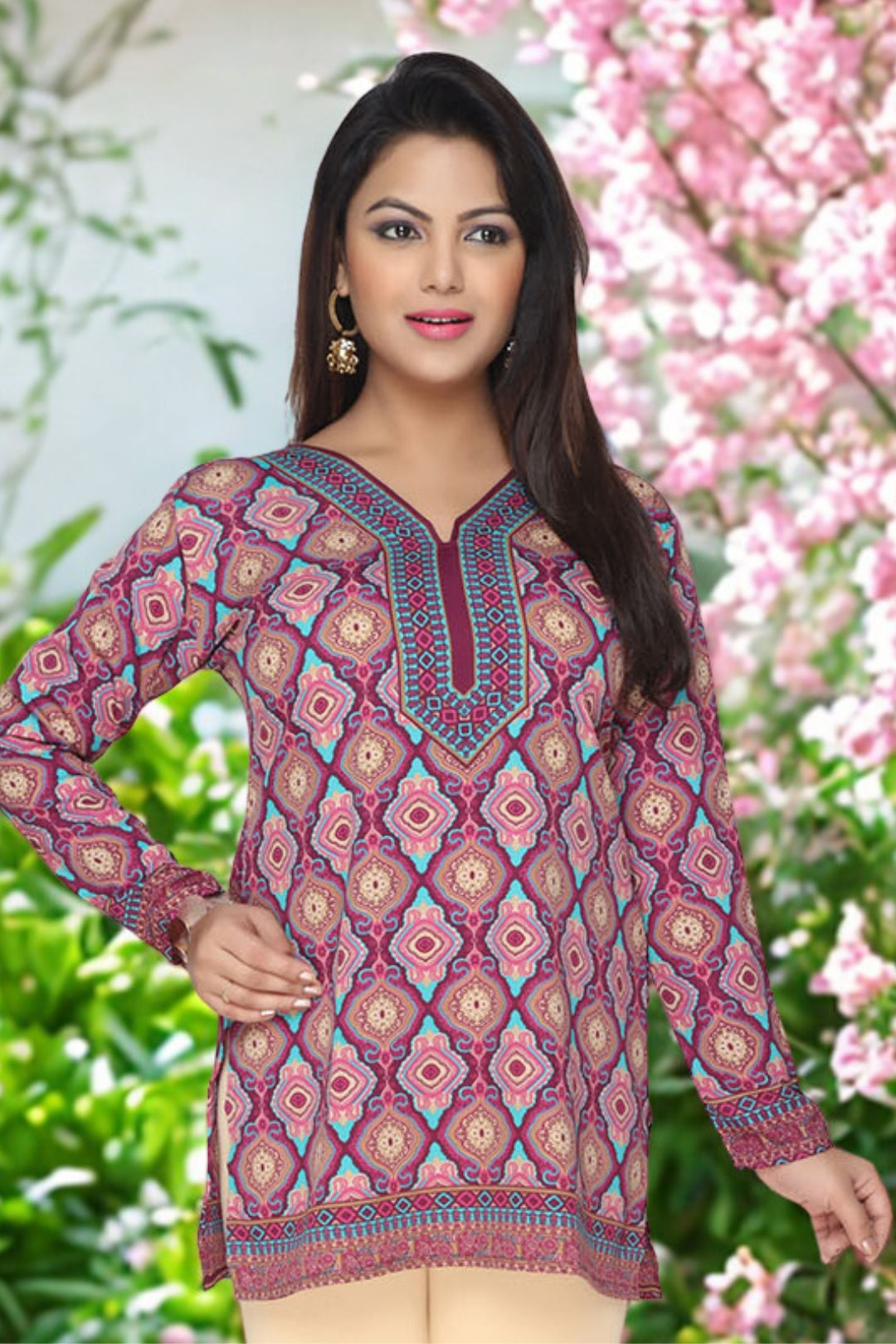 Indian Kurtis for Women - Short Indian Tunic Tops (Purple)