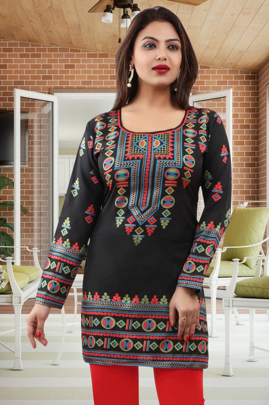 Black Ethnic Kurti for Women Vibrant Short Kurti Design