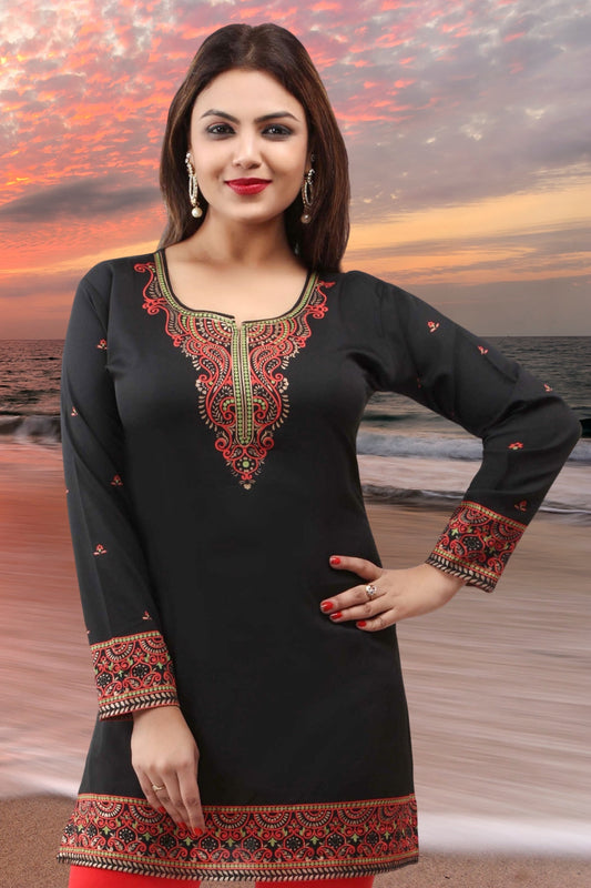 Black Short Kurti Tops for Women - Trendy Ethnic Wear