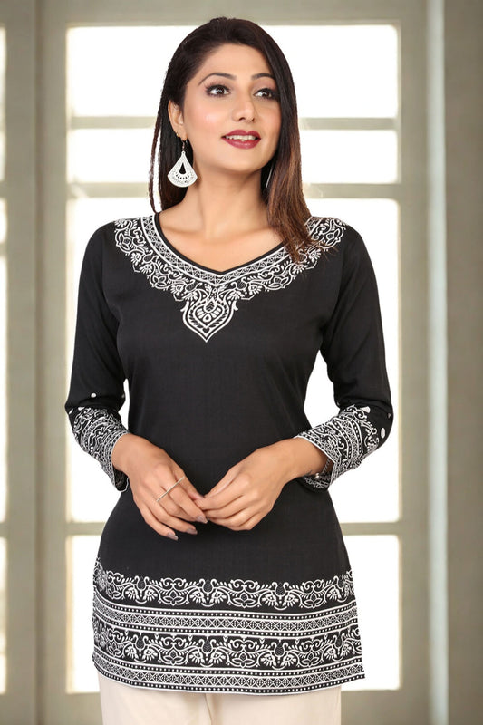 Stylish Black Printed Kurti Top for Women - Shop Trendy Kurtis Online