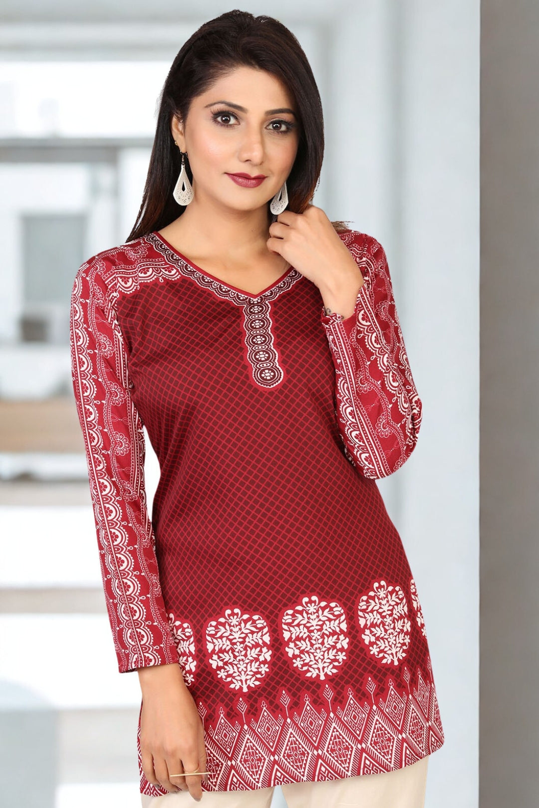 Short Kurti for Women - Indian Clothing (Maroon)