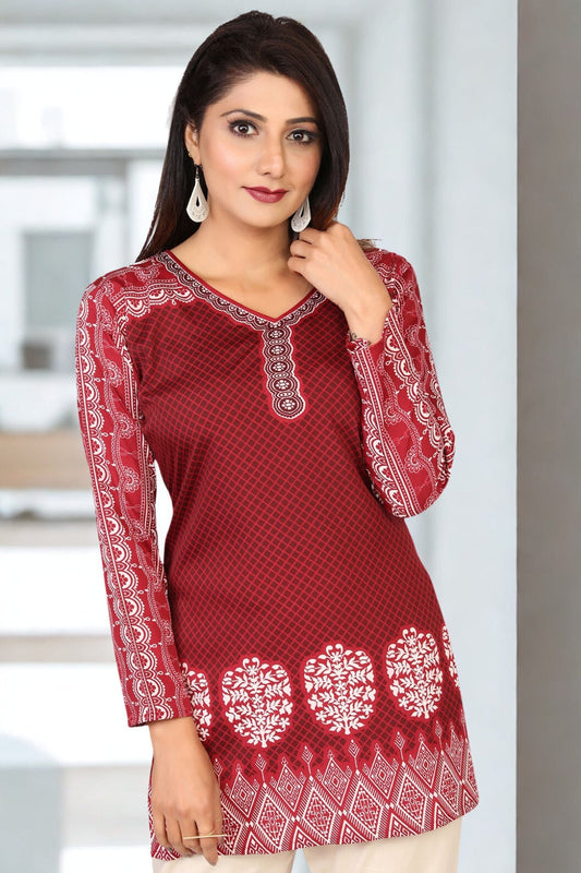 Short Kurti for Women - Indian Clothing (Maroon)