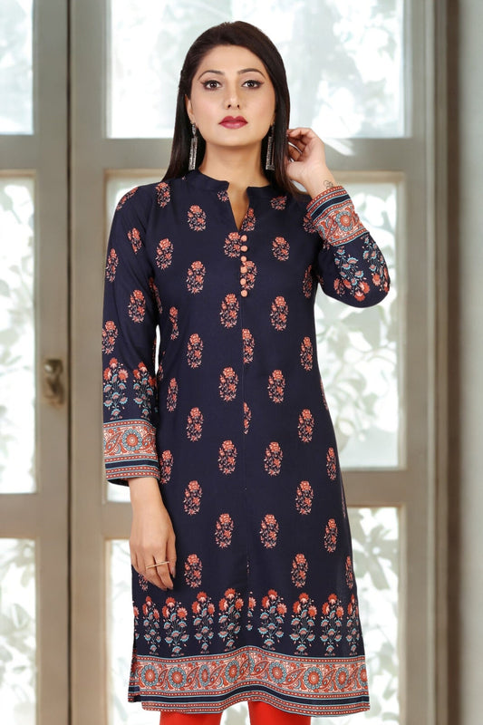 Indian Kurtis for Women Long Tunic Kurta Tops (Blue)