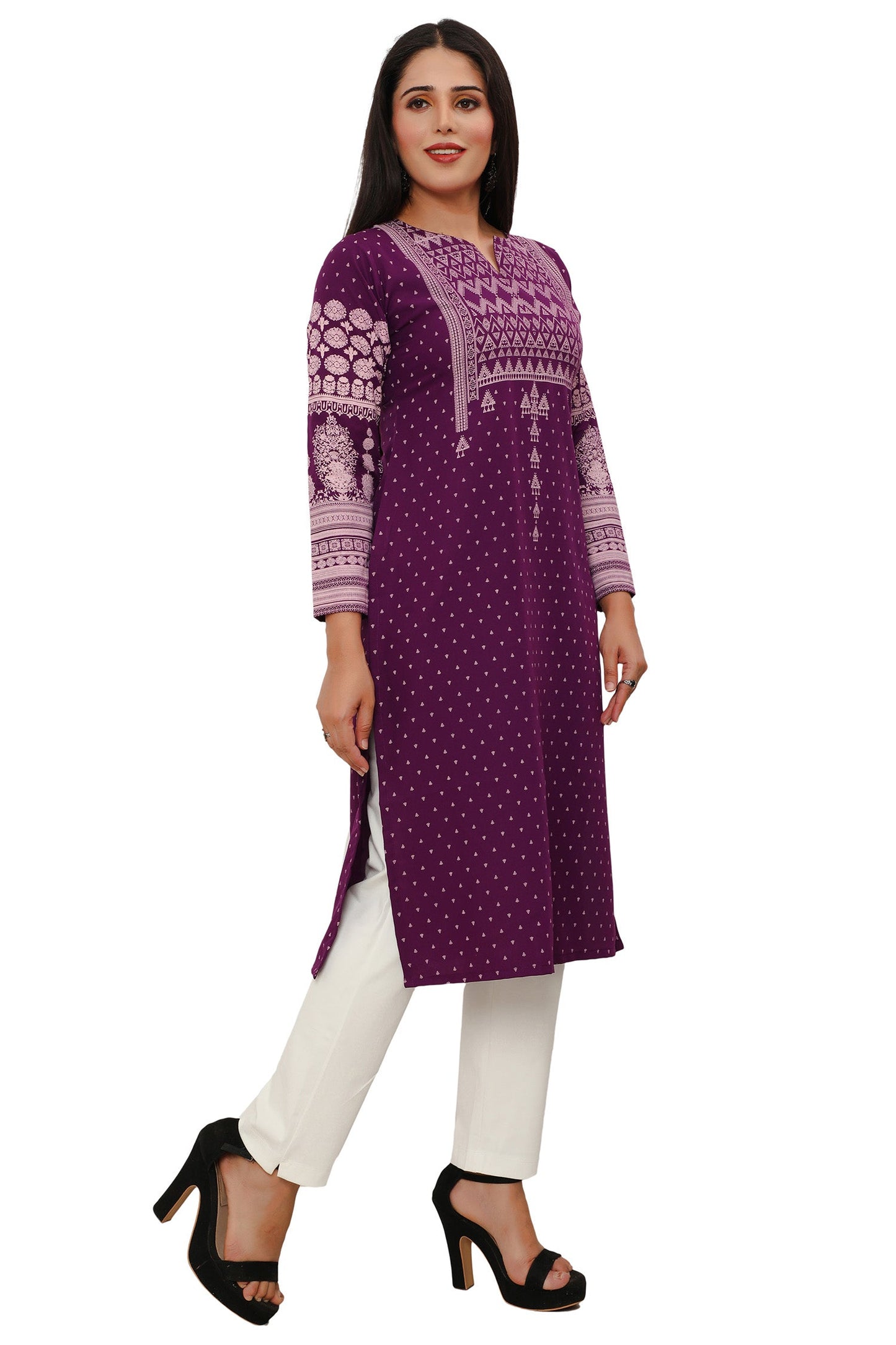 Purple long indian kurta tunic top for women