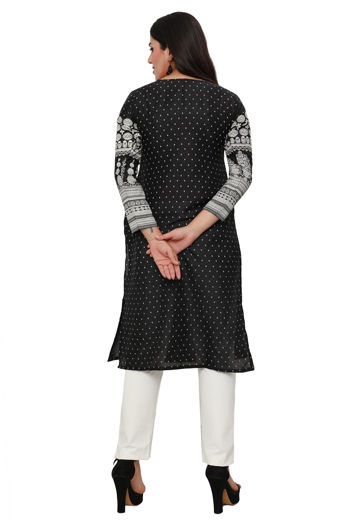 Black long indian kurta tunic top for women