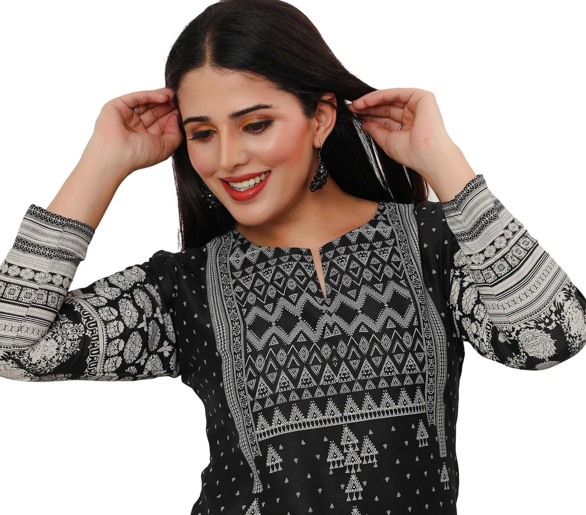Black long indian kurta tunic top for women