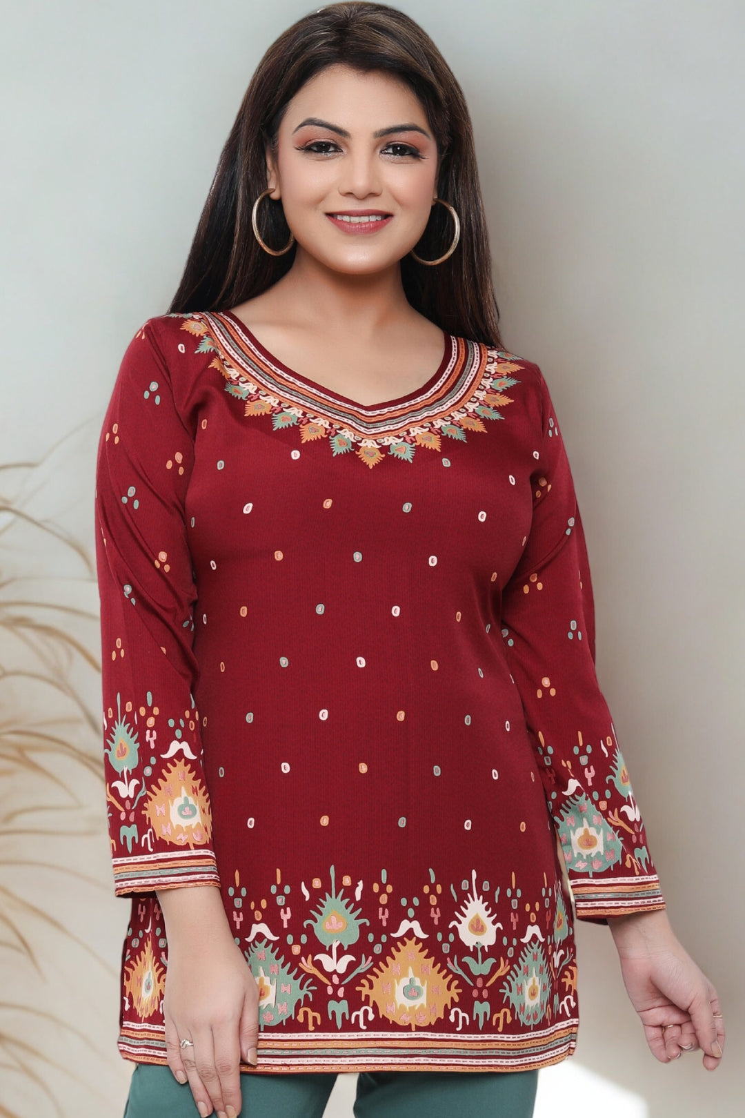 Short Kurti for Women Indian Clothes (Maroon)