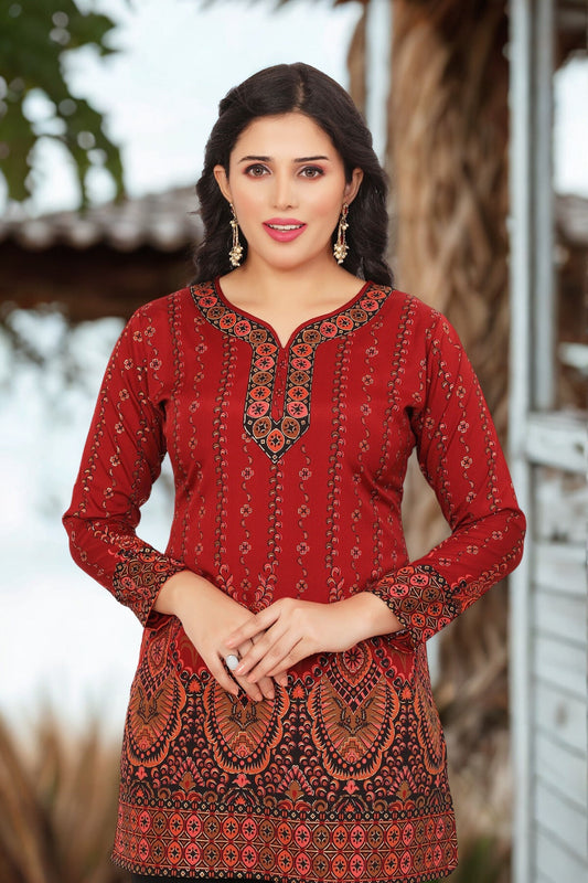 Elegant Maroon Short Kurta for Women - Blend of Classical and Style