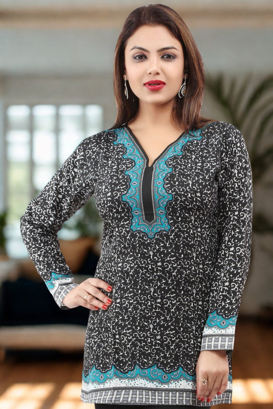 Black and Turquoise Kurta for Women - Buy Stylish Kurta Online