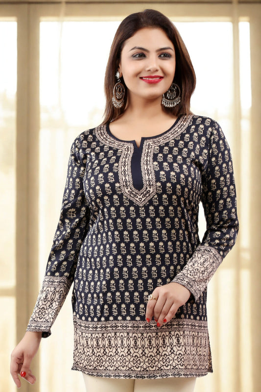 Trendy Printed Black Kurti for Women - Stylish Ethnic Wear