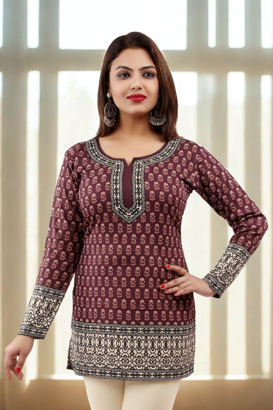 Stylish Brown India Tunic Tops - Trendy Ethnic Wear for Women