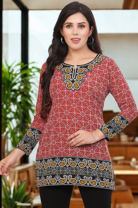 Chic Fashion Kurta India - Elegant Red Short Kurti for Women