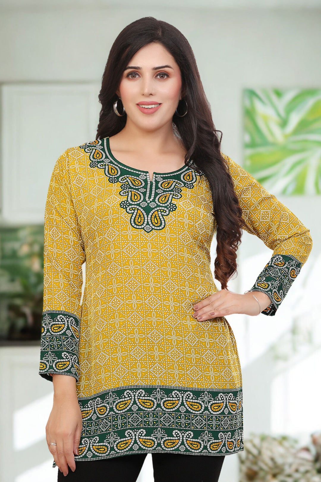 Elegant Indian Ethnic Kurta - Gold Short Kurti for Women