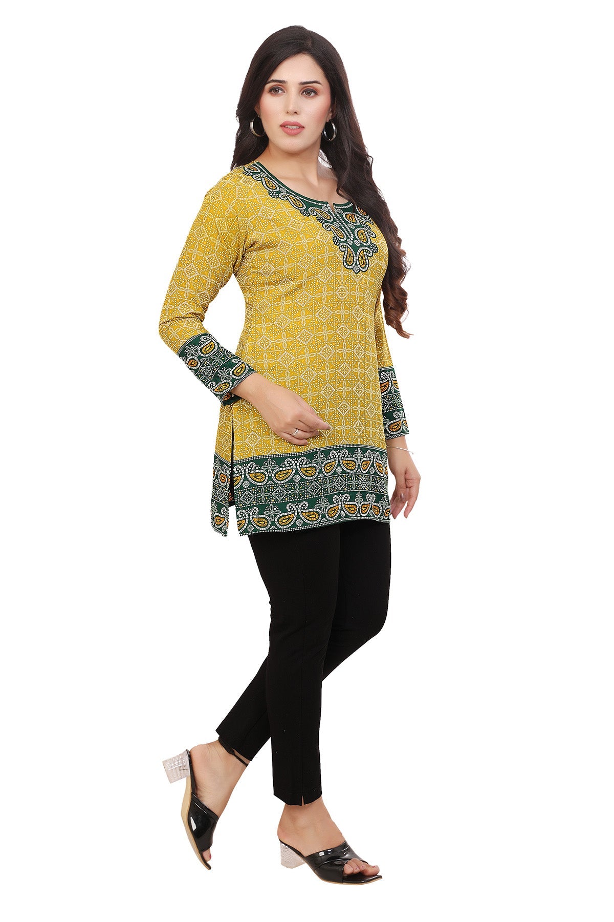 Elegant Indian Ethnic Kurta - Gold Short Kurti for Women