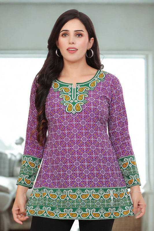 Beautiful Indian Ethnic Kurta - Purple Short Kurti for Women